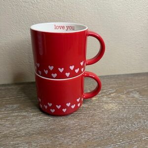 14oz Stoneware Love you Hearts Stacking Mug Red - Spritz Set of 2